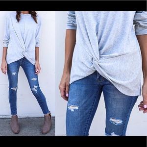 Vici Gray Long Sleeve Twist Front Shirt
